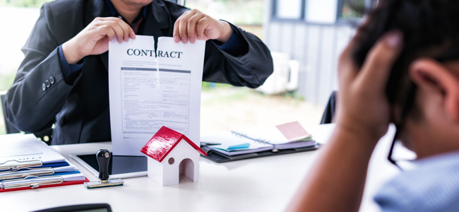 Canceled contract. businessman tearing up a document, contract o